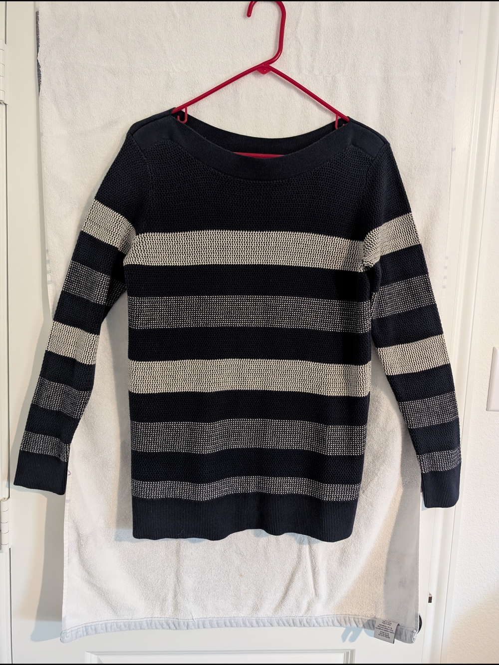 Market & Spruce Black and Cream Striped Crewneck Sweater